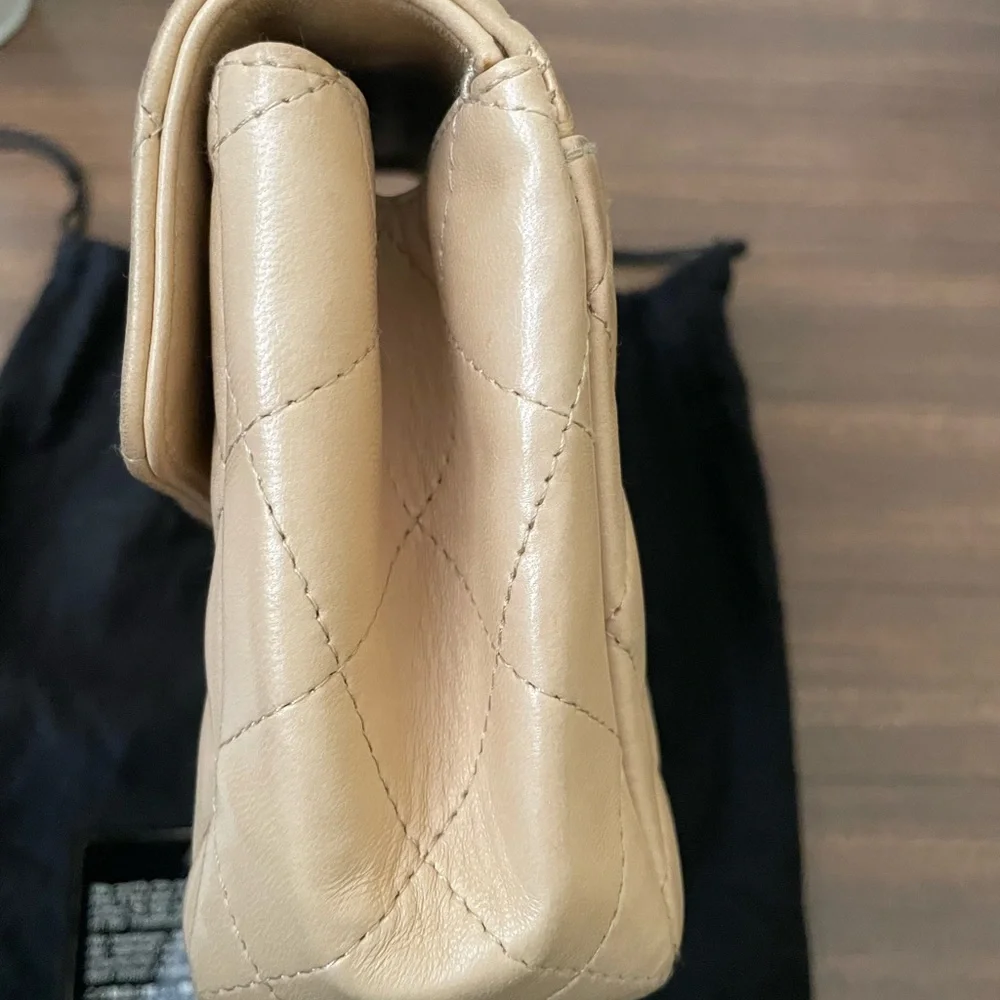 Vintage Chanel Mini Kelly Flap Bag Beige Lambskin Leather Top Handle - Picture 5 of 11